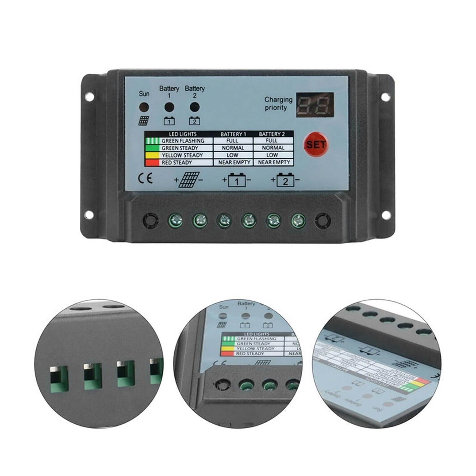 12V 24V Podwójny Akumulator Regulator Ładowania Słonecznego 10A 20A 30A System Akumulatorów Regulator Panelu Zasilania Ładowarka(20A)