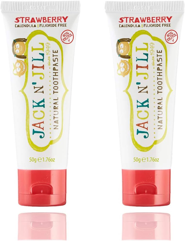 Natural Kids Toothpaste - Strawberry - Organic, Gluten Free, Vegan, BPA Free, Fluoride Free, SLS Free, Dairy Free - Making Toothbrushing Fun for Kids - 1.76 oz (Pack of 2)