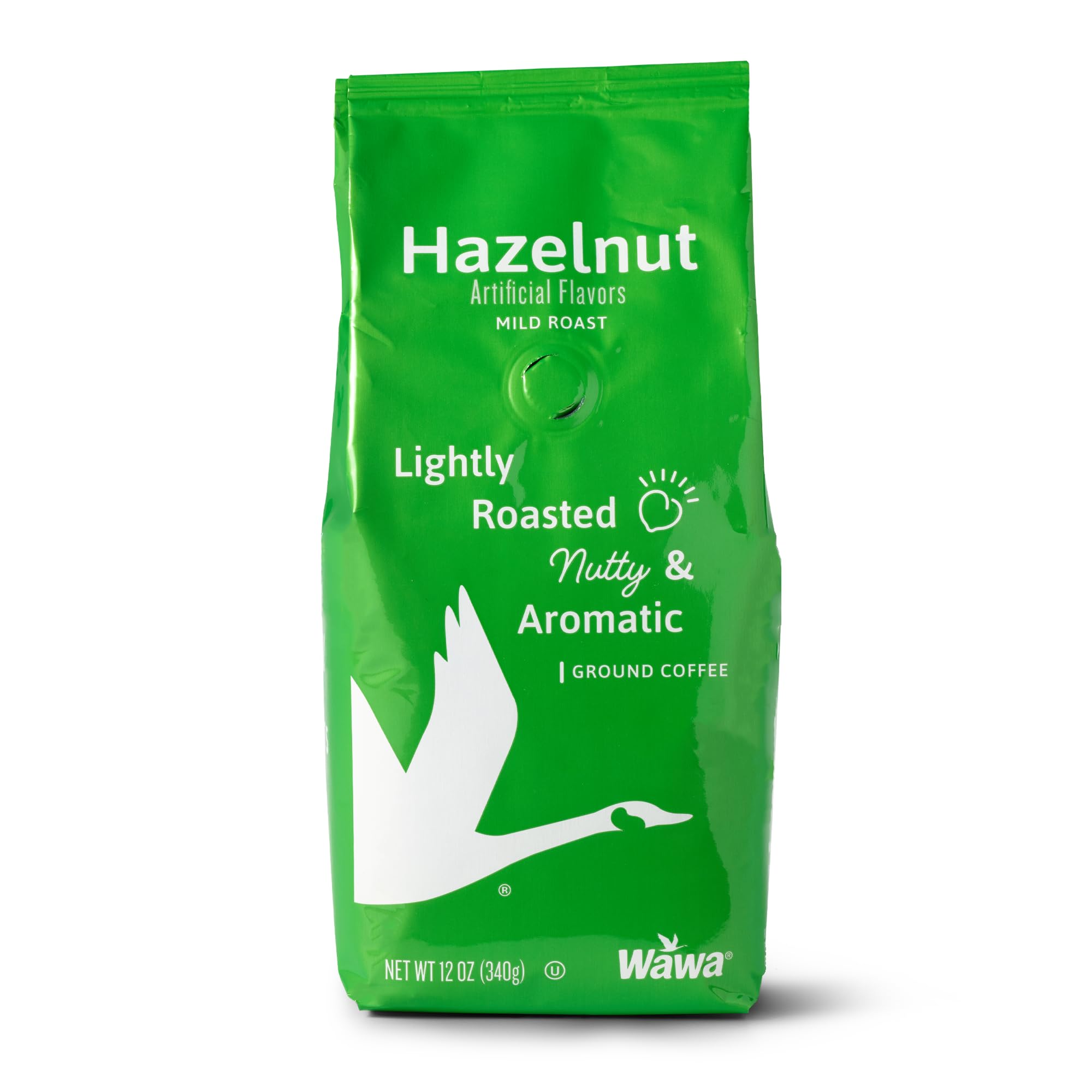Wawa Ground Coffee Mild Roast, Hazelnut, 12 oz Bag, Lightly Roasted, Nutty Aromatic Smooth Balanced Blend For Hot or Iced Coffee, 100% More Responsibly Sourced from Rainforest Alliance Certified Farms