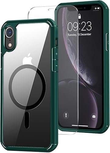 Funda magnética diseñada para iPhone XR compatible con MagSafe con protector de pantalla antiarañazos (verde)