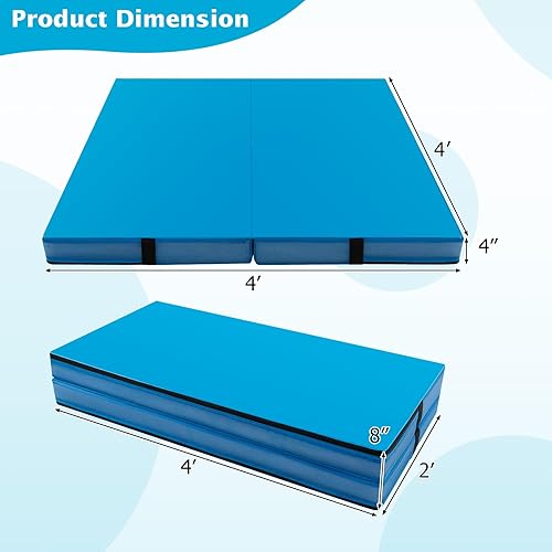 Miniatura 8 de Giantex Colchoneta de gimnasia plegable de 4 pulgadas de grosor, tapete de gimnasia de 4 x 4 pies con asas de transporte, tapete de gimnasio