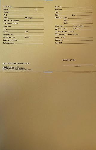 Miniatura 2 de A Plus Archivadores de concesionarios de vehículos automotrices #19 sobre de registro de coche 500 unidades