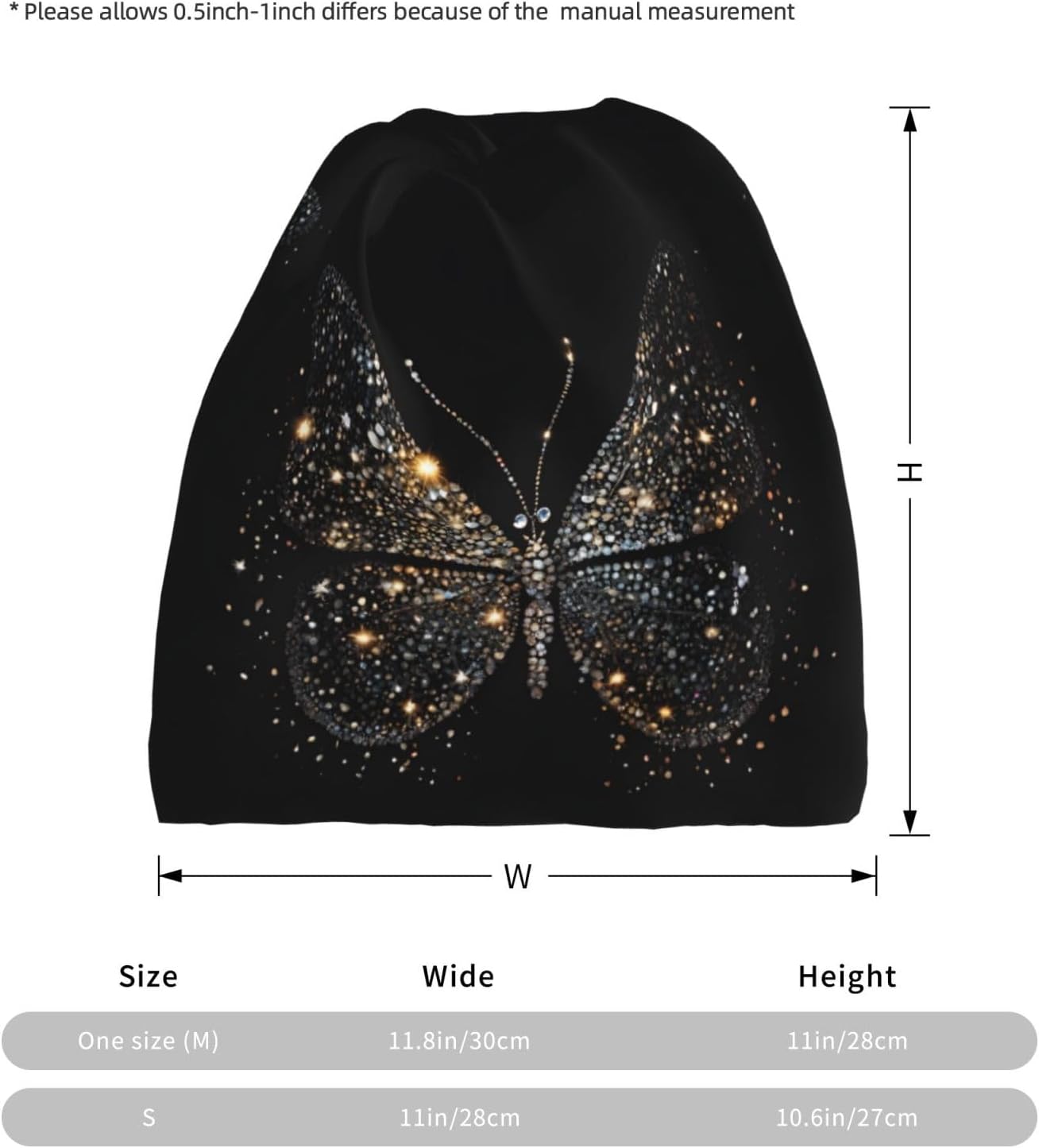 (Rhinestone Butterfly) Multi-Functional Convertible Brimless Hat for Daily Outdoor Travel Use -