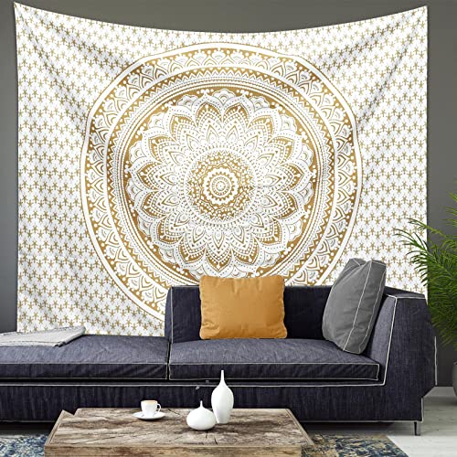 Tapiz de Pared Grande 200 x 150 cm, Tapices de Tela Boho Hippie Mandala, Tapiz Toalla de Playa Manta Bohemio Sol y Luna, Tapices Decorativos Artístico para Colgar Dormitorio Sala de Estar (Mandala D)