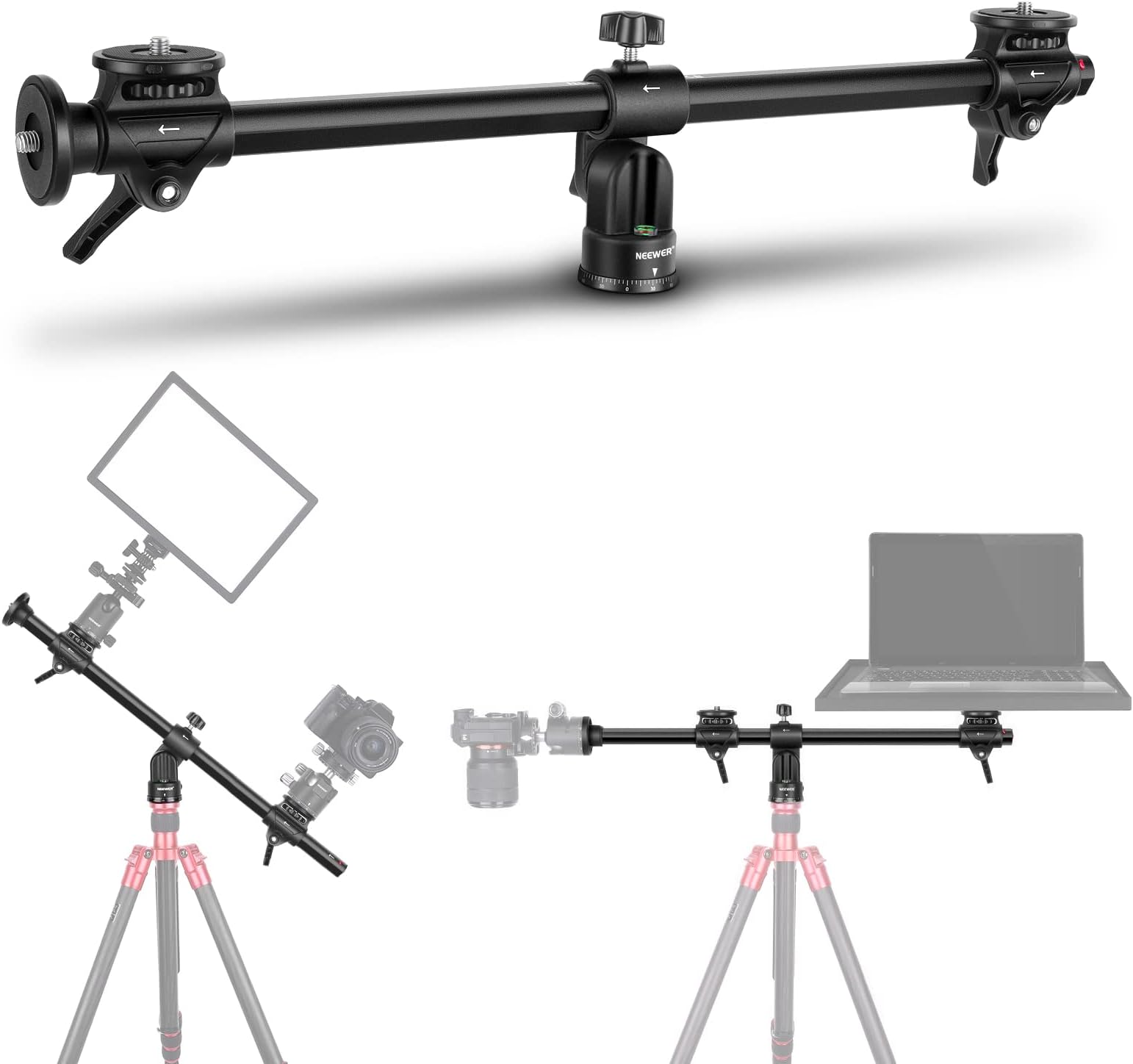 NEEWER 30"/76cm Horizontal Tripod Center Axis with 3/8" Screw, Aluminum Alloy 360° Rotatable 180°Vertical Adjustable Tripod Extension Boom Arm for Macro Overhead Photography (Load up to 22lb)