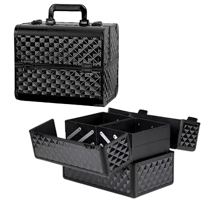 LACOPINE Makeup Train Case Cosmetic Bag Organizer Case With Trays For Cosmetics, Jewellery Box Or Gift Box (Design1-Blac