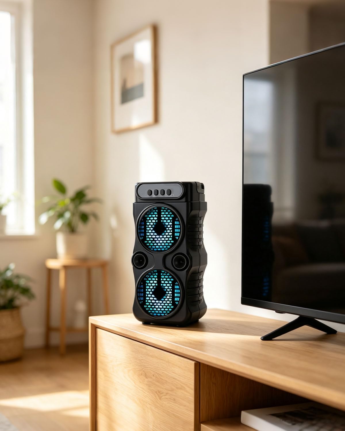 Portable Wireless BT PA Speaker RGB Lights Subwoofer FM Radio Mic Input for Party Indoor Dancing Gathering