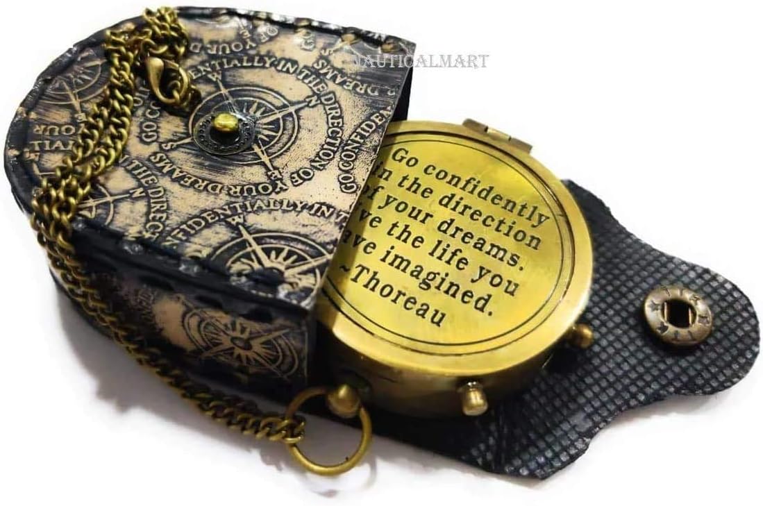 NauticalMart Thoreau's Go Confidently Quote Engraved Compass Confirmation Gift Ideas Baptism Gifts Father's Day Birthday Thanksgiving