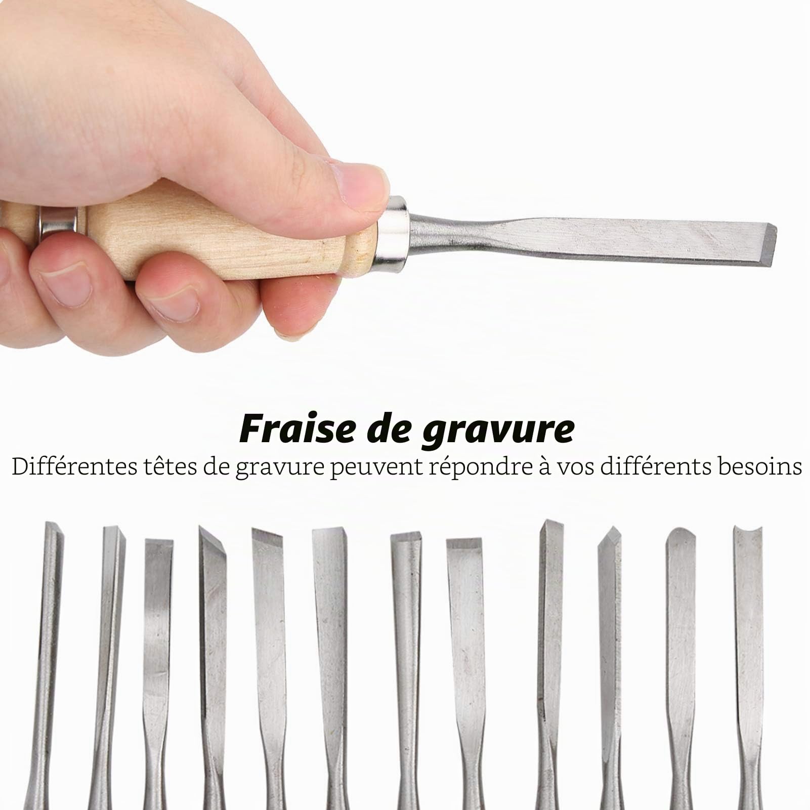 12 Pièces Outils de Sculpture sur Bois, Jeu de Ciseaux à Bois avec Manche en Bois et Moulinet Couteau à Sculpter Outil de Sculpture pour Débutants, Graveurs et Artistes