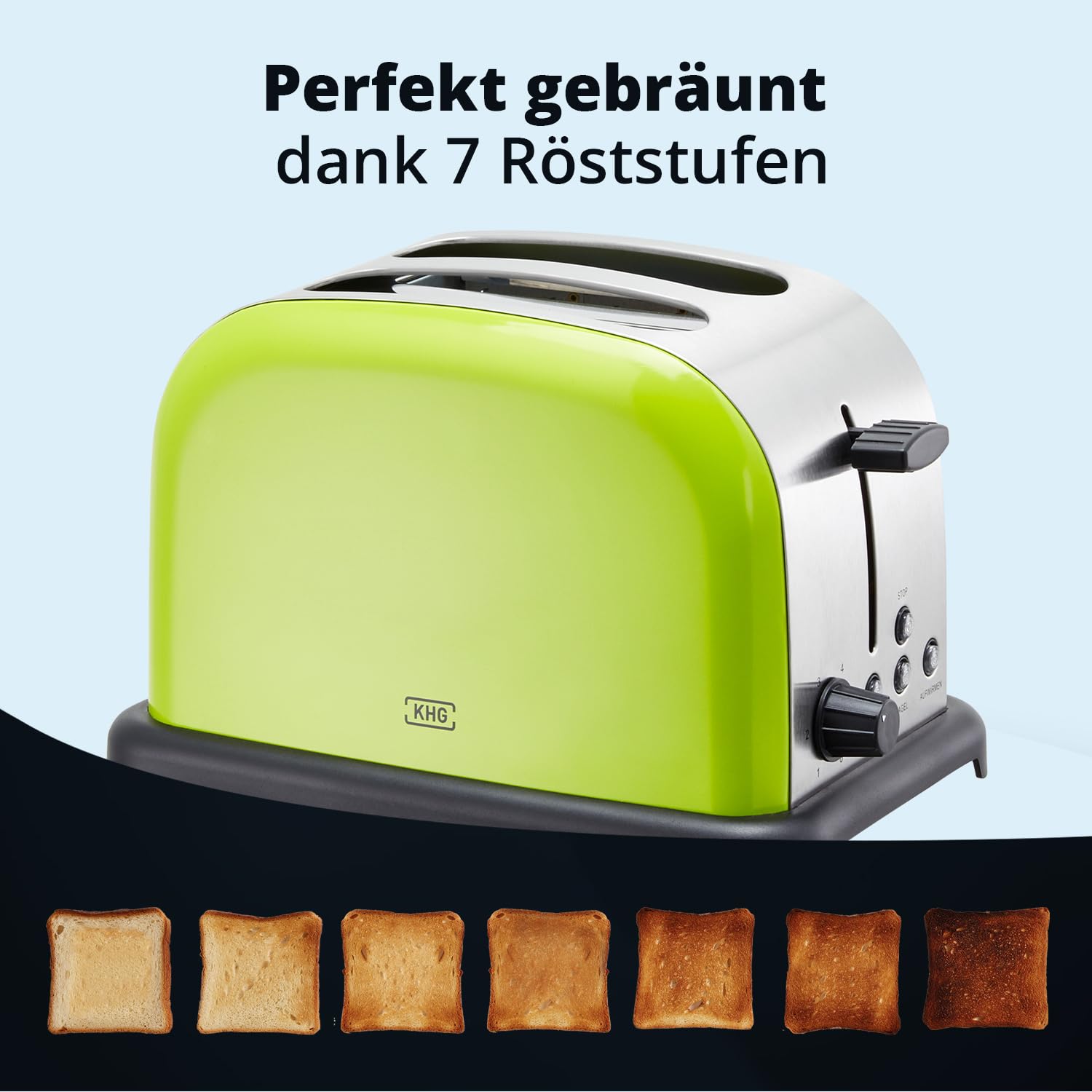 KHG Retro Frühstücksset 2-teilig Toaster 2 Scheiben 850W Wasserkocher 1,7L 2200W Lime Grün