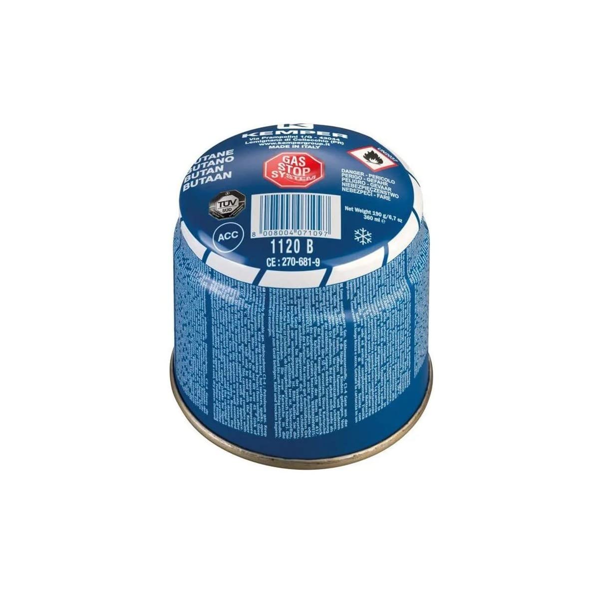 KEMPER - Pack 36 Cartouches de Gaz 190g Butane Universelles Type 200 - Recharge Perçable avec Système Stop Gaz pour Lampe à Souder, Réchaud de Camping Bricolage