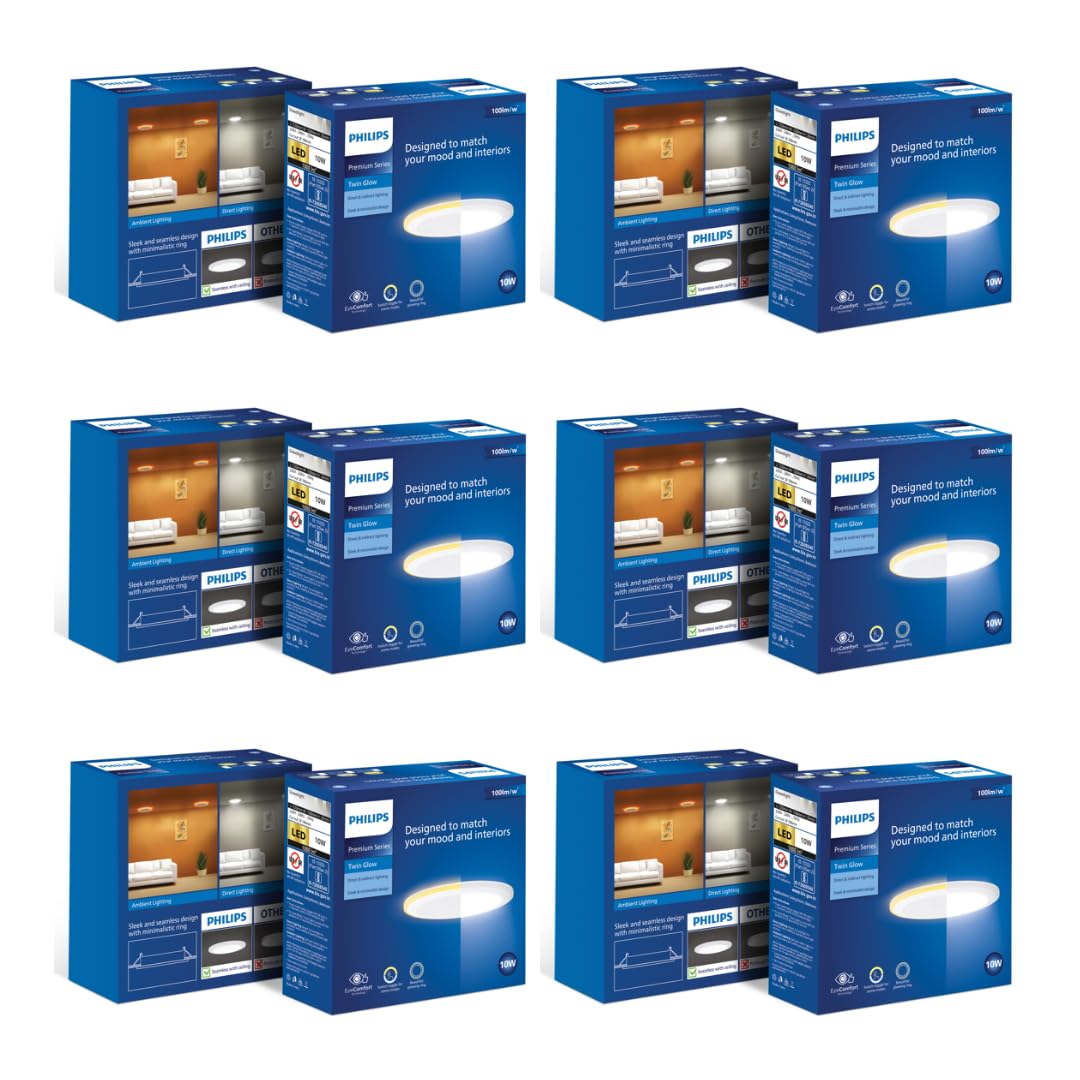 PHILIPS 10-watt Round LED Up-Down Downlighter|Twinglow 10-watt LED Downlighter for Home & Decoration|Colours : Warm White + Cool Day Light, Pack of 6