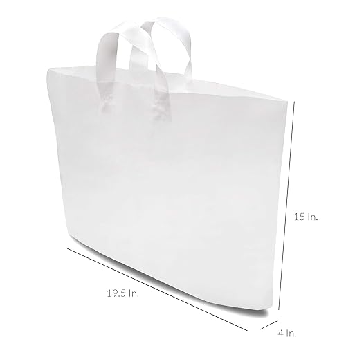 Miniatura 4 de Bolsas de plástico con asas  Paquete de 50 bolsas de compras blancas para boutique grandes bolsas de plástico opaco a granel para pequeñas empresas