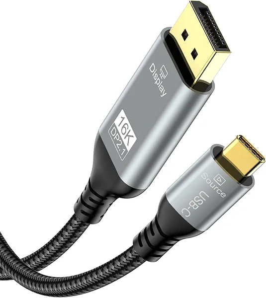 USB C to DisplayPort 2.1 Cable 6.6FT, 16K@30Hz 8K@120Hz 4K@240Hz, Thunderbolt 4/3 to DP Cable 40Gbps, Compatible with MacBook Pro M4, iPhone 16, Dell XPS, Surface, Gaming Monitor