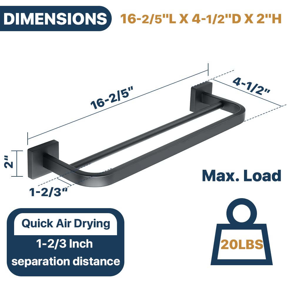 SAYAYO 16 Inch Black Towel Rack - SUS304 Stainless Steel, Wall Mount Towel Bar With 13 Inch Hanging Length