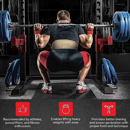 Image of Aurion by 10Club Leather Gym Belt for Weight Lifting - XL Tan Dead Lift Belt with Padded Back Support for Men - Premium Gym Belt for Enhanced Stability and Comfort in Workouts