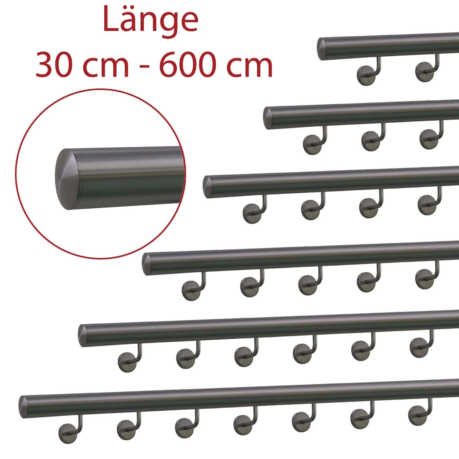 TIBU Handlauf Geländer Edelstahl Ø 42,4 mm Länge 180 cm Rostfrei Außen Innen