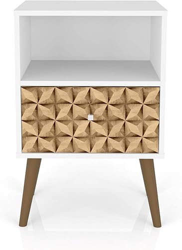 Manhattan Comfort Liberty - Mesita de noche para dormitorio, color blanco y marrón 3D