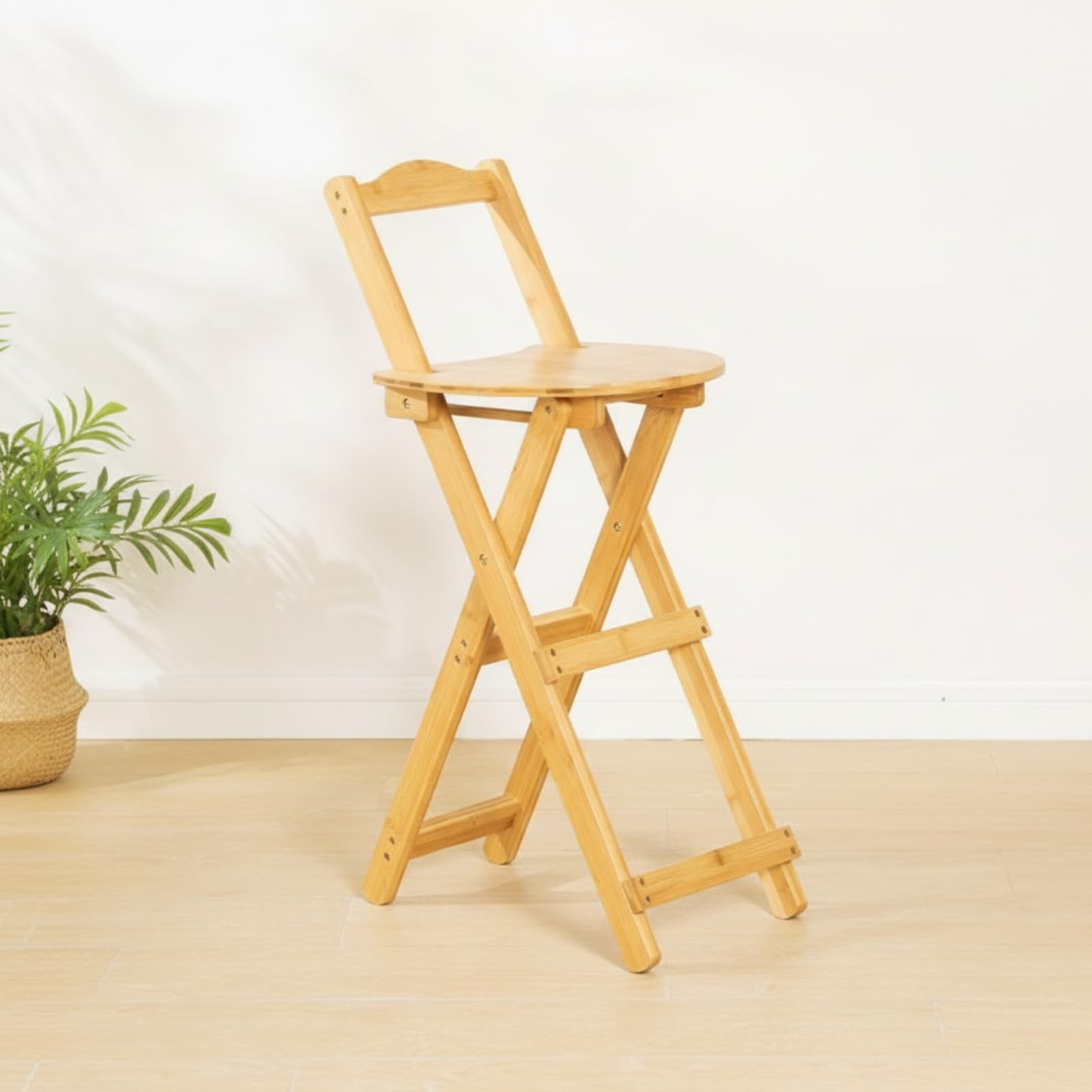 Qectial Asiento Plegable para Mostrador Taburete Alto Silla de Barra Silla Plegable de Bambú con Respaldo y Diseño Plegable Completo Estructura Estable y, Grande 96CM, Marrón Té