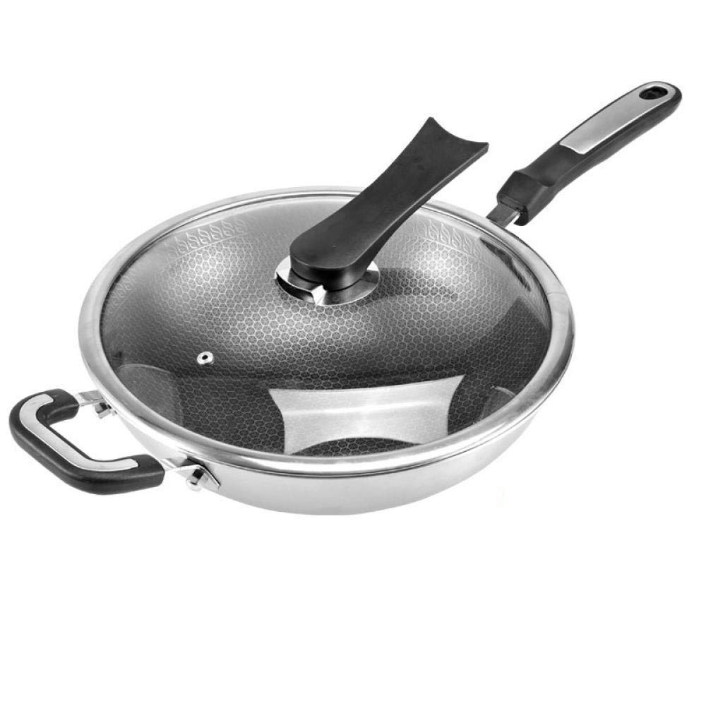 Patelnia Do Smażenia, Patelnia Ze Stali Nierdzewnej, Patelnia Wok, Patelnia Wewnętrzna Z Powłoką Nieprzywierającą, Patelnia Wok, Patelnia Bez Powłoki, Szklana Pokrywa - 34 Cm