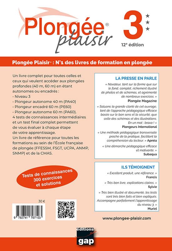 PLONGEE PLAISIR 3 NIV 3 TESTS DE CONNAISSANCES