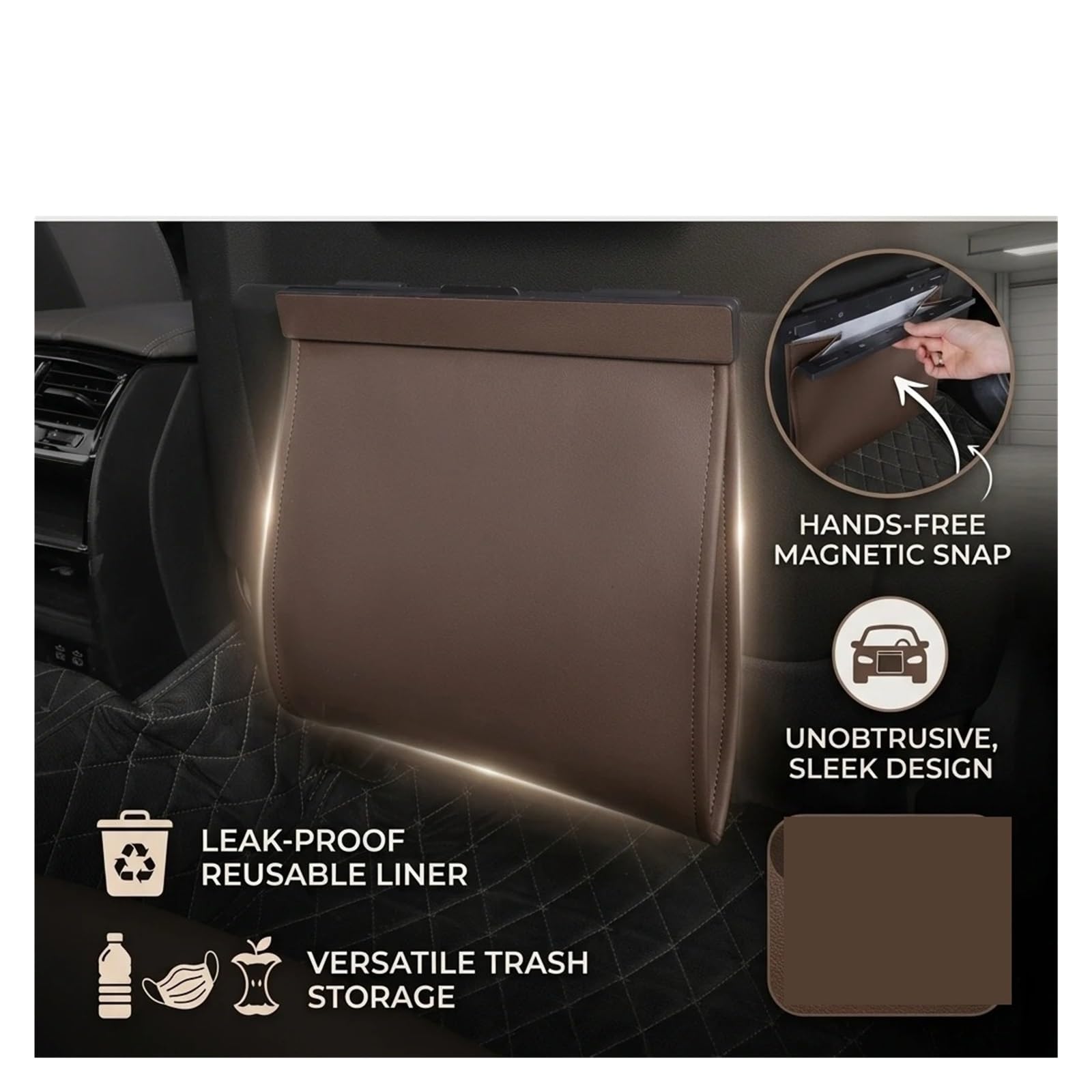 Poubelle Voiture Sac Poubelle Voiture À Adsorption Magnétique Étanche Cuir PU pour Siège Arrière Suspendue Accessoires D'intérieur Mini Poubelles Voitures(Volcanic Red)