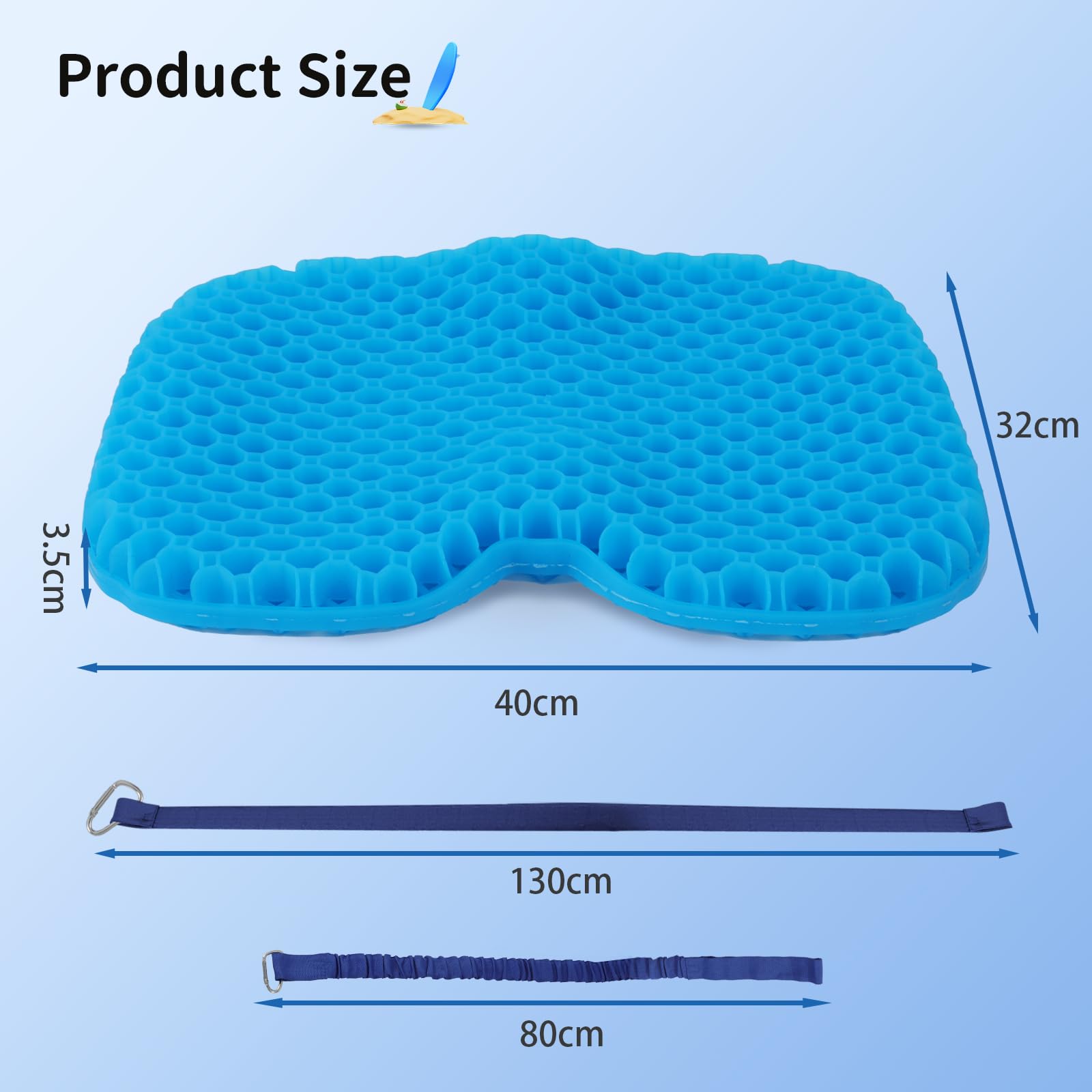 Cuscino per kayak in gel stereoscopico 3D, antiscivolo, con 2 corde per kayak, a forma di U, comodo e traspirante, per barca e pesca, cuscino spesso per kayak