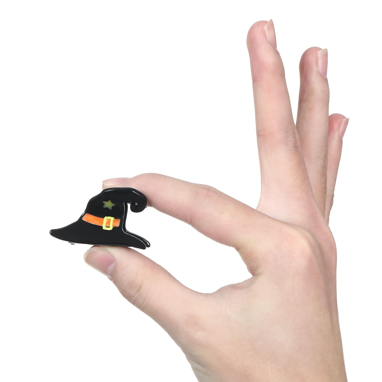 Original Italian-Designed Mini Hair Claw Clips for Women - Black Witch Hat, Handmade Cute Vintage Halloween Hair Accessories for Hair Deco, Plant-Based Acetate, Gift Boxed