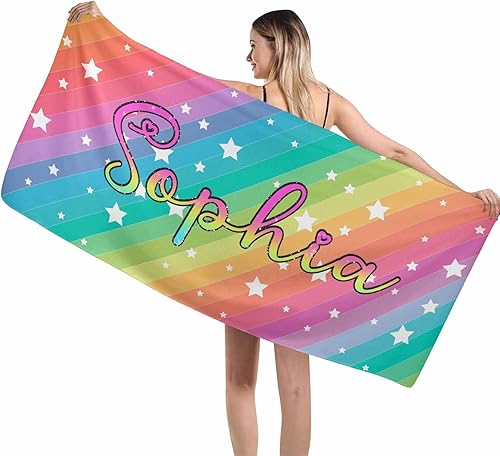 InterestPrint Toalla de playa personalizada con nombretexto, fondo colorido, pentagrama blanco, sin arena, toalla de piscina suave personalizada