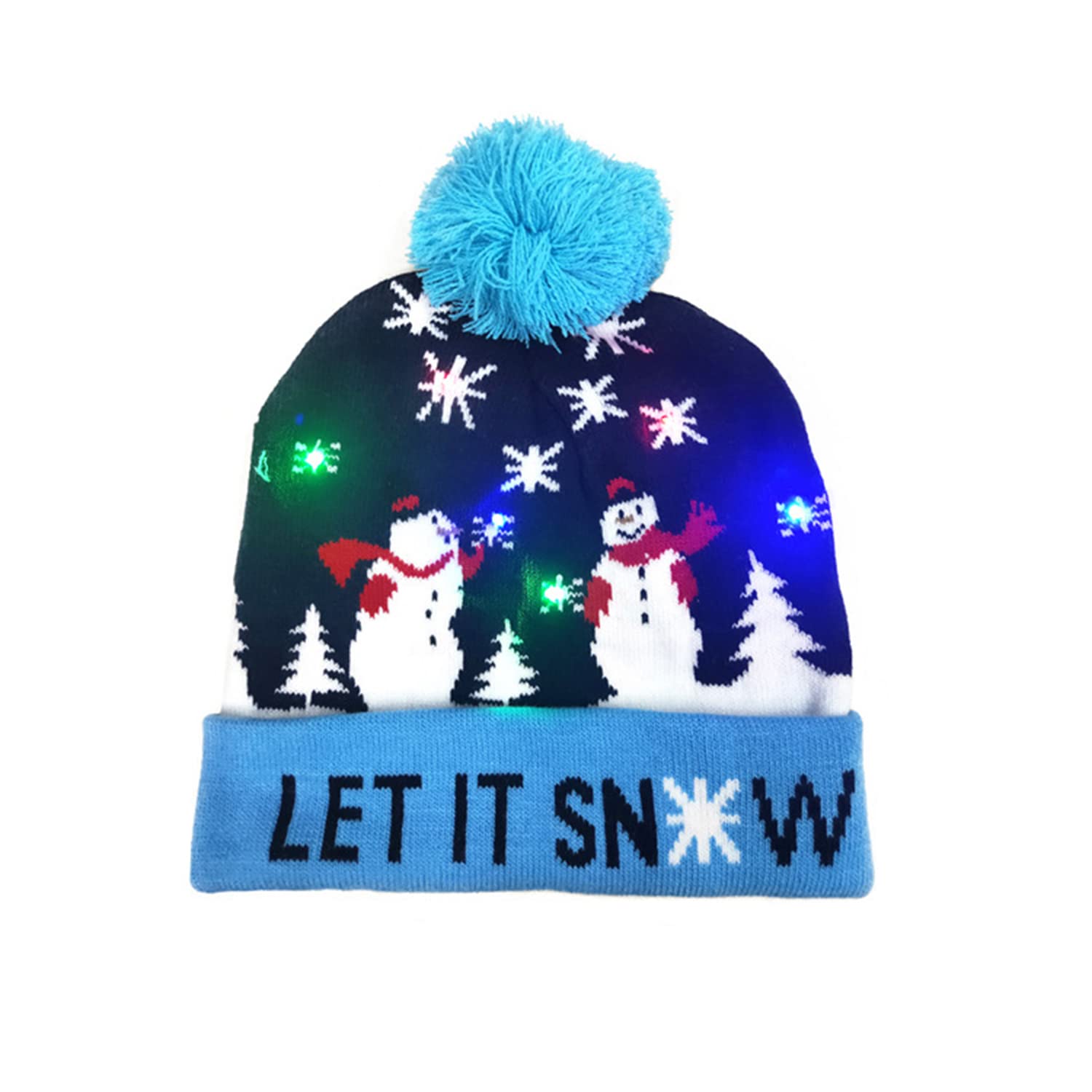 LED Light Up Christmas Beanie Hat With 7 Colorful Flashing Lights