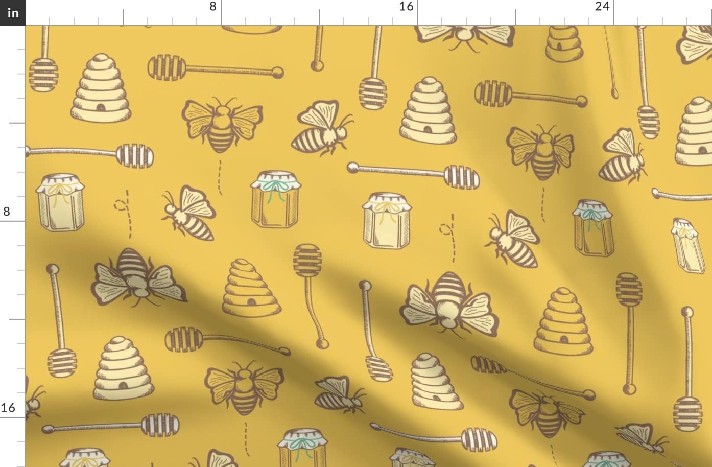 Spoonflower Fabric - Sweet Honey Gold Bee Hive Kitchen Summer Printed on Organic Cotton Sateen Fabric by The Yard - Sewing Quilting Apparel Home Decor