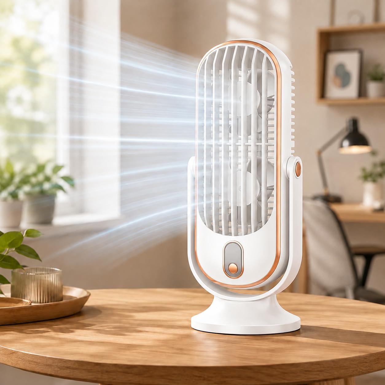 Tower Fan Portable 10 Inch, 5-Speed Dual Air Circulation, Quiet Personal Table Fan for Home Office Desktop Bedroom Cooling, White