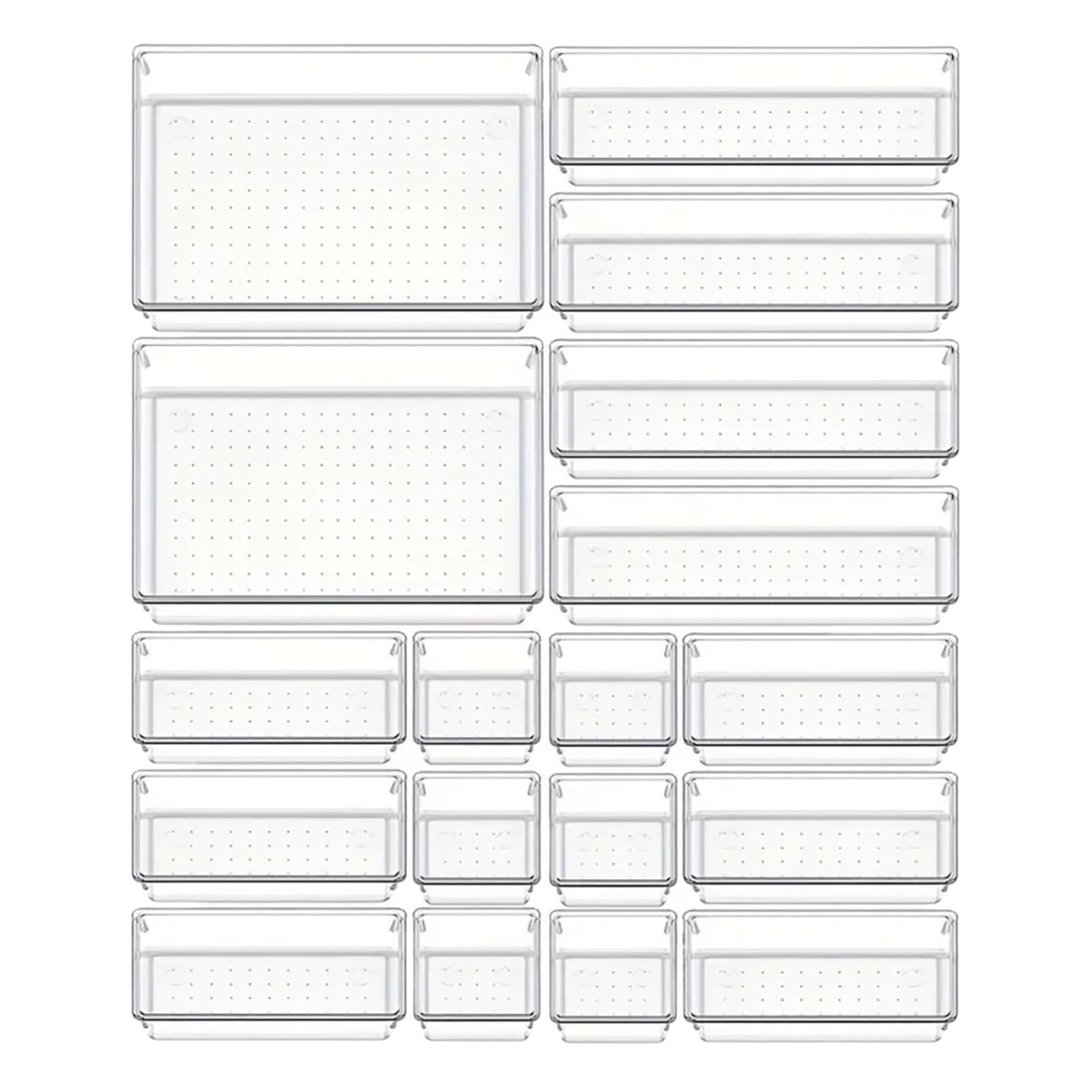ZHSOAO Versatile Drawer Organizer Set Clear Plastic Trays and Dividers in 4 Sizes for Makeup and Kitchen Storage for Bras, Socks, Underwear(18PCS)