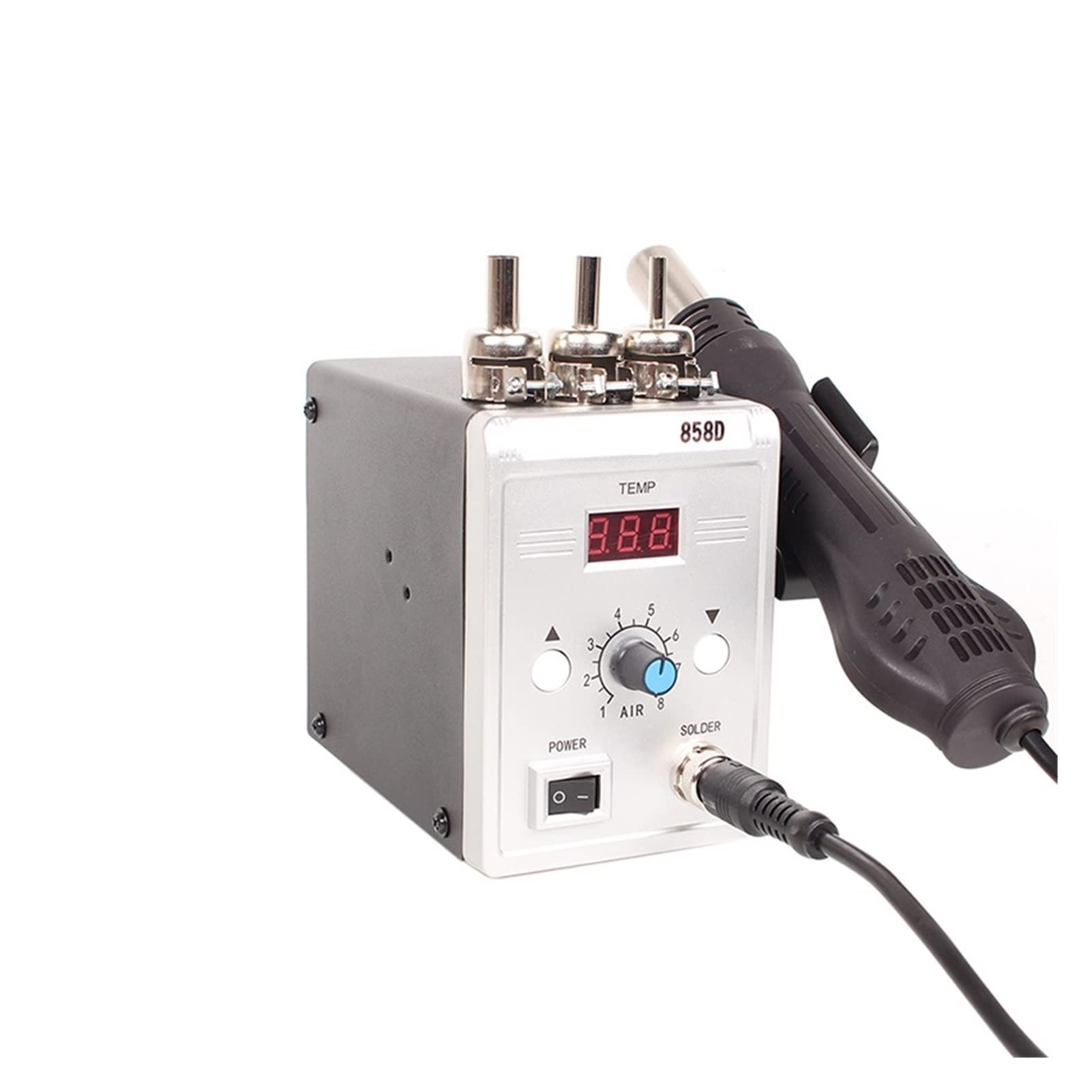 Lötstation, 858d Hot Air Gun 70 0W BGA Lötung Lötmittel entlordende Station Hitze Luftgeschirrgebläse Haartrockner Löten SMD SMT Schweißreparaturwerkzeug(SET-3)