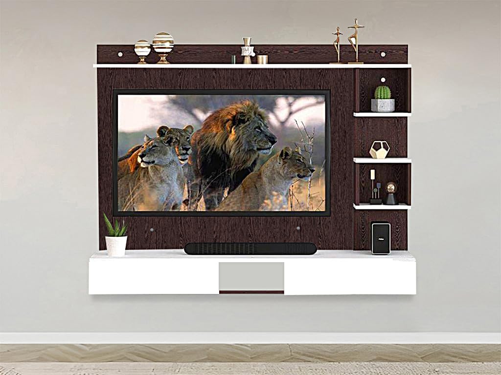 Engineered Wood Wall-Mount TV Unit with PVC Back Panel & LED Lights | TV Cabinet with Storage Box -(D.I.Y) (Brown Back17mm Engineered Wood, 32-65 Inches Without Fitting)-image-46