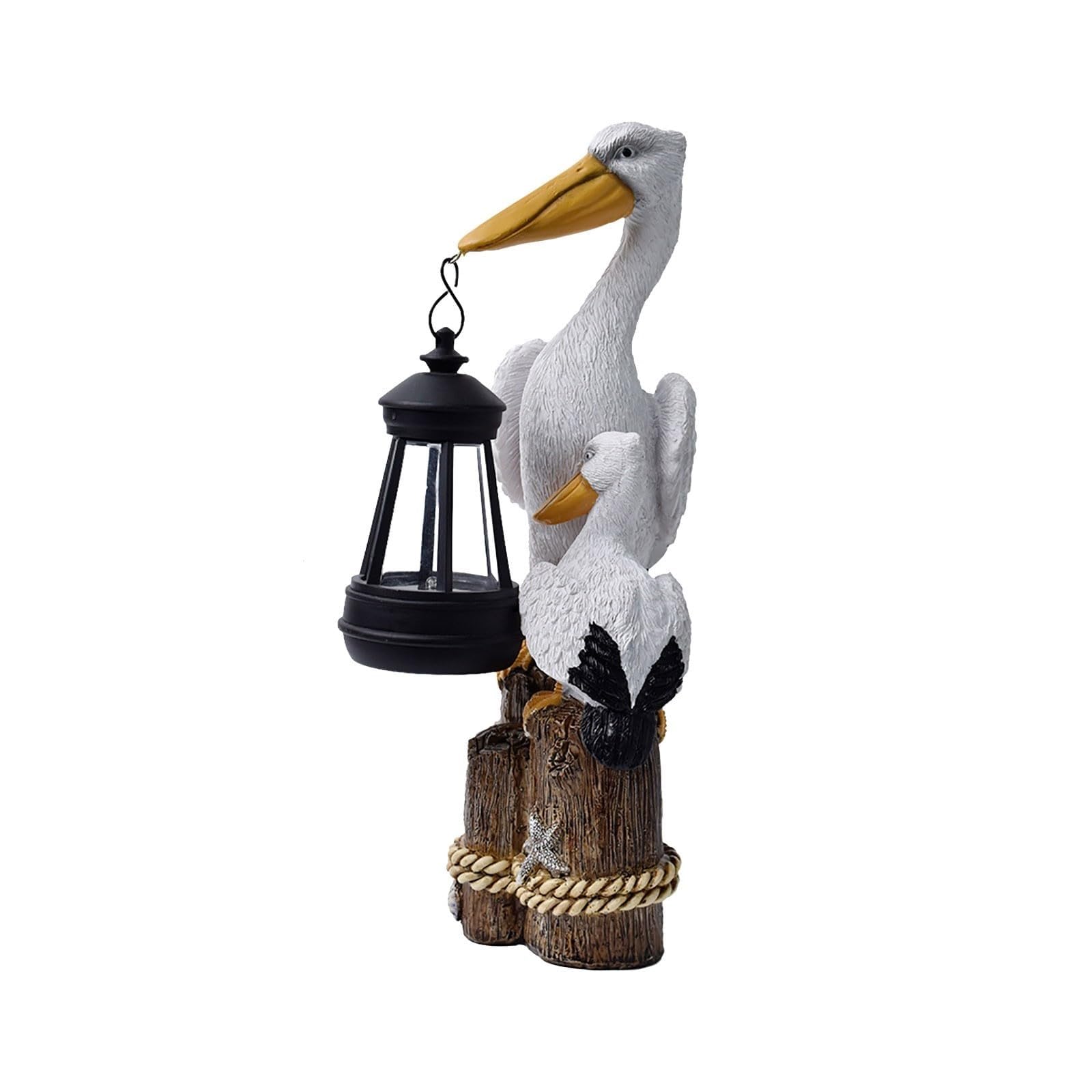 YUZDNM Solar Animal Statues with Lantern Resin Seabird Pelican Figurine Standing on a Tree Stump with Solar LED Light, Mediterranean Style Sculptures for Porch Patio Balcony Yard Decor(#c)