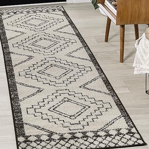 JONATHAN Y Amir Moroccan Beni Souk Cream/Black Runner Rug, 2x14,