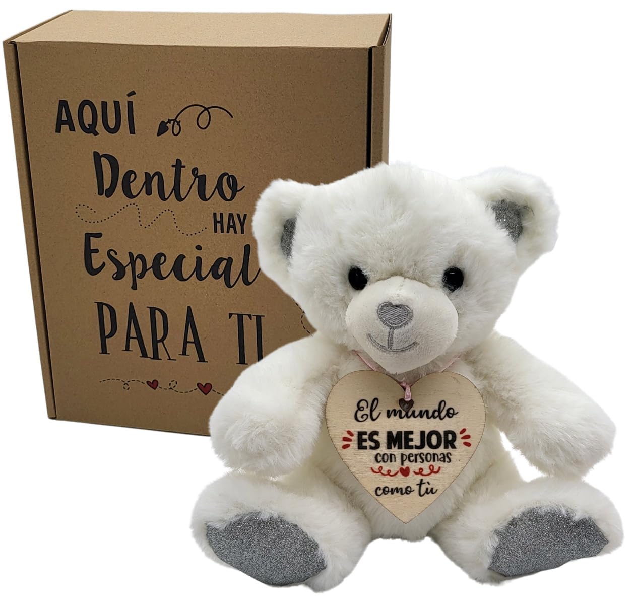 Regalos Mujer | Regalos Amigas Originales | Regalo Cumpleaños Mujer | Regalo Original Mujer | Regalo Amiga Osito de Peluche Brilli con Mensaje | Detalles para Regalar (Blanco)