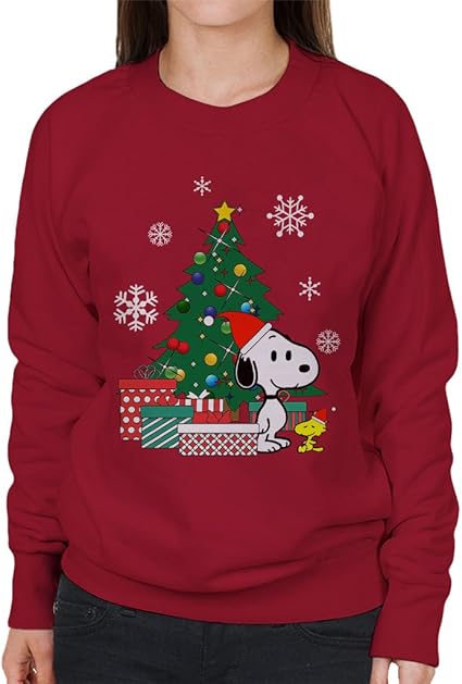 Snoopy And Woodstock Around The Christmas Tree Women S Sweatshirt Amazon Co Uk Clothing