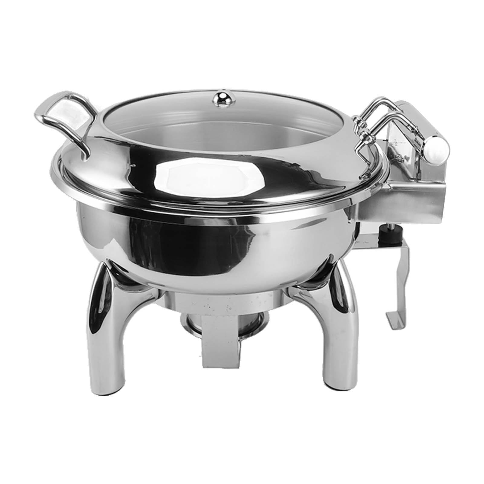 Ejoyous Juego de Buffet de Chafing Dish Redondo de 4,5 L, Chafing Dish de Acero Inoxidable con Tapa de Vidrio Visible, Cierre Suave Hidráulico, Retención de Calor, para Hoteles, Fiestas, Banquetes,
