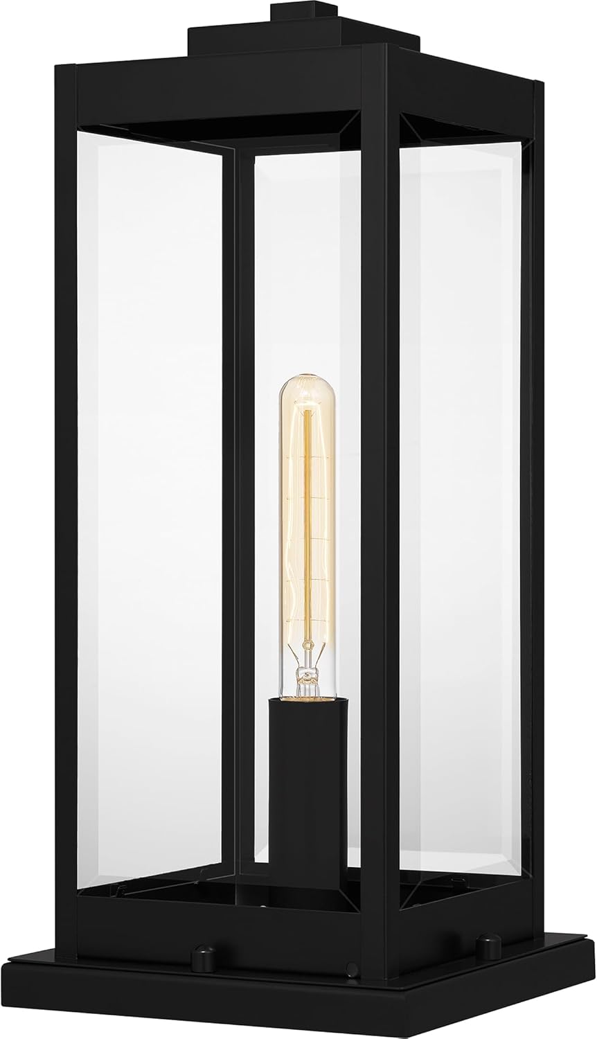 Quoizel Westover 19" Outdoor Pier Mount Light, 1-Light Earth Black Lantern with Clear Glass, E26 Base, ETL Wet Rated