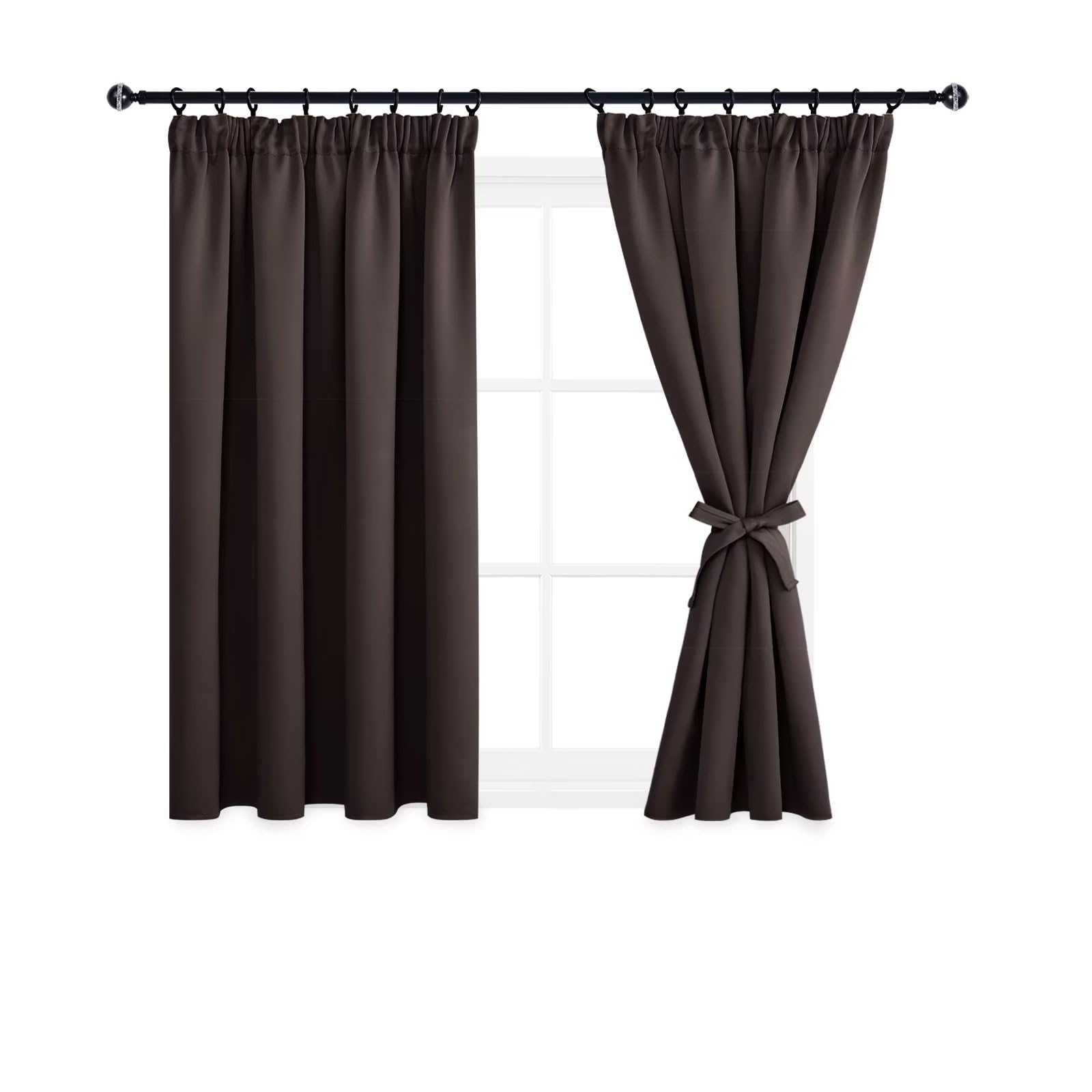 DWCN Blackout Curtains for Bedroom Thermal Insulated Curtain with Tiebacks Pencil Pleat Curtains for Living Room 46 x 54 inch Length