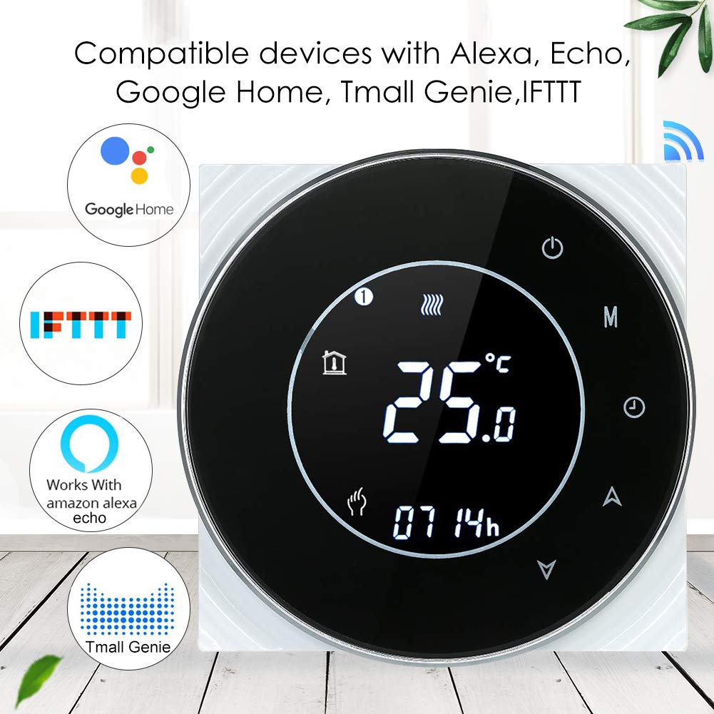Termostato Wifi Smart Compatibile Alexa Google Home-Termostato Intelligente per Riscaldamento dell'acqua，Termostato Wireless Digitale Cronotermostato da Parete,Interruttore Touch 5A