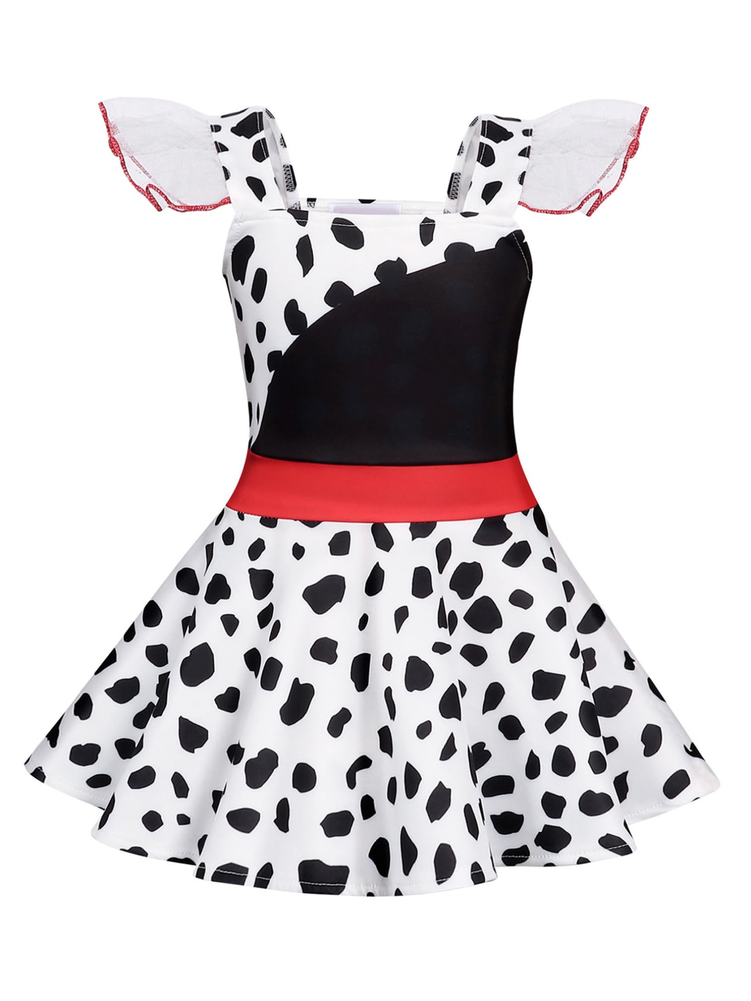 ranrann Halloween Girls Dalmatian Dress Movie Character Ruffle Sleeve Tutu Dress Fancy Outfit Black&White 2-3 Years