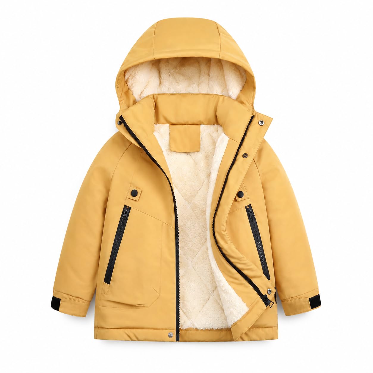 Vryndelle Kids Winter Jacket Water Resistant Fleece Boy Puffer Coat Clothes | Windproof Hooded Parka; Storm Flap Front; Adjustable Cuffs; Two Zippered Hand Pockets; Cold-Weather Outerwear