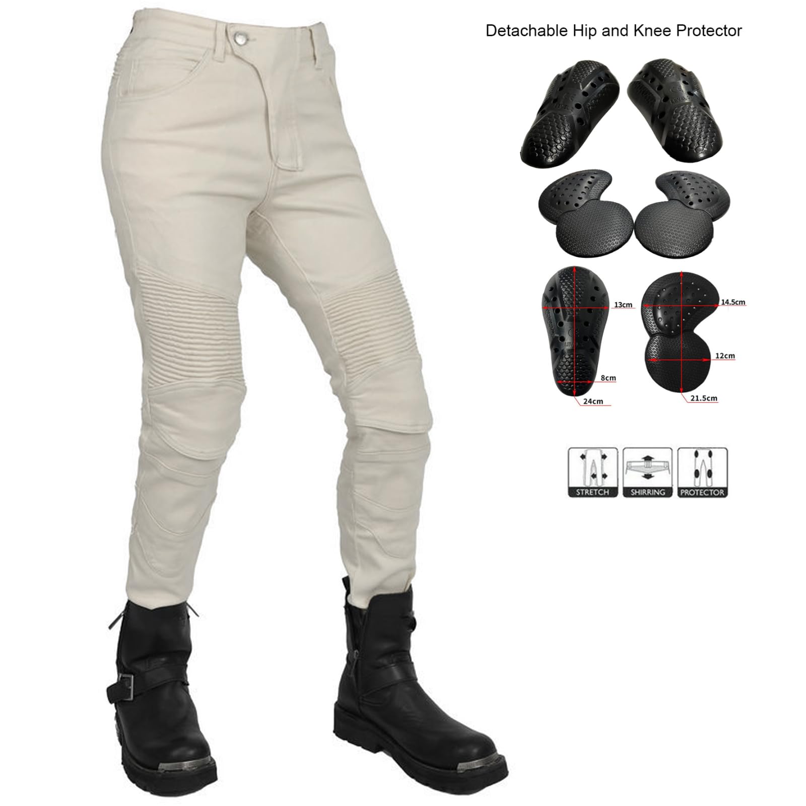 Pantalon de Moto Femme Jean Stretch Anti-déchirure Résistance à l'eau Vintage Casual Vélo Racing Homme Pantalon de Protection Vêtements de Sécurité avec Amovible Améliorée Protéger Pads