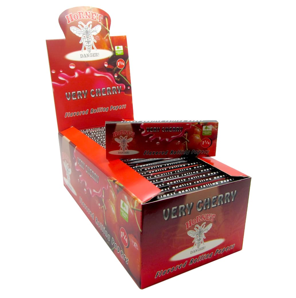 Hornet Flavoured Rolling Paper Full Box – 50 Booklets, 1600 Leaves, Regular Size & King Size Cigarette Rolling Papers, Slow Burn, Ultra-Thin Smoking Paper (Very Cherry)