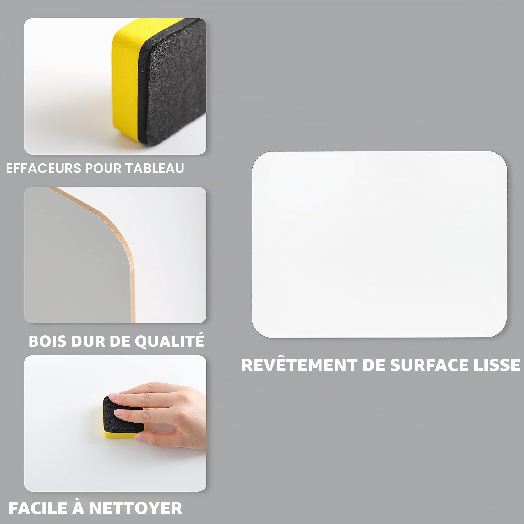 Lot de 6 mini tableaux blancs effaçables à sec A4 - 22 x 30 cm - Double face - Petit tableau d'ordinateur portable avec 6 gommes à sec pour enfants, étudiants, enseignants, salle de classe, maison