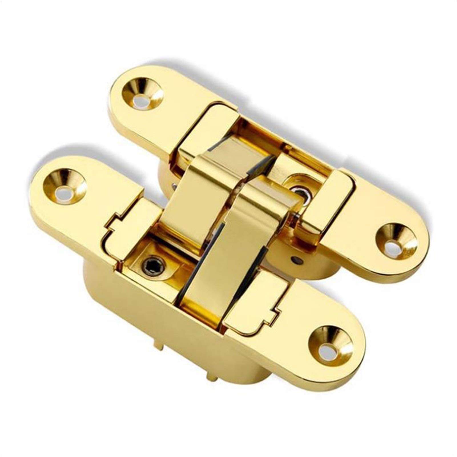 Three-Dimensional Invisible Door Hinges Wooden Door Folding Blind Doors Cross 180° Inside and Outside Open Hidden Hinges Concealed Cross Door Hinges(Gold)