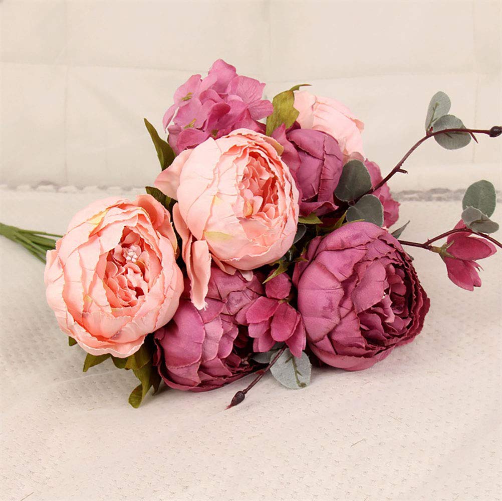 ToBe-U Fake Flowers Vintage Artificial Peony Silk Flowers Bouquet Wedding Home Decoration,13 Stems